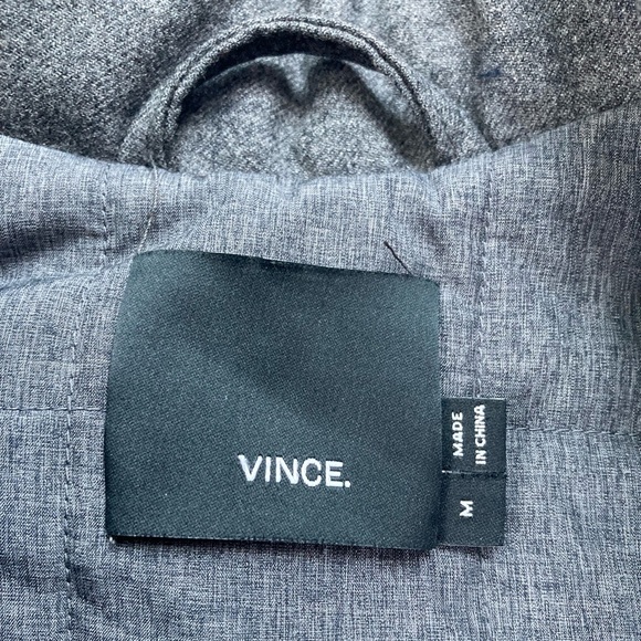 VINCE Men’s Wool Quilted Vest Gray  Black Genuine Lamb Leather Trim Size M - Picture 4 of 8